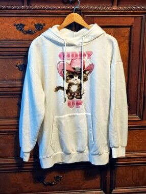 NO BOUNDARIES oversized cowboy cat print hoodie M
